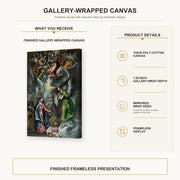 El Greco - The Annunciation (Anunciación) gallery wrap canvas construction and hanging details infographic