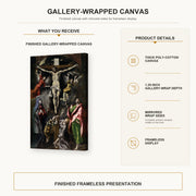 El Greco - The Crucifixion gallery wrap canvas construction and hanging details infographic