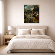 Gallery-wrapped canvas print of El Greco's The Entombment of Christ displayed on a wall in a bedroom