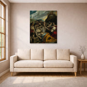Gallery-wrapped canvas print of El Greco's The Entombment of Christ displayed on a wall in a living room