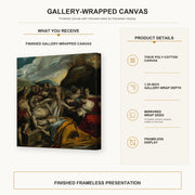 El Greco - The Entombment of Christ gallery wrap canvas construction and hanging details infographic