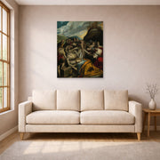 Unframed poster print of El Greco's The Entombment of Christ displayed on a wall in a living room