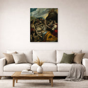 Unframed poster print of El Greco's The Entombment of Christ displayed on a wall in a living room