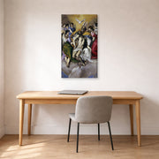 Gallery-wrapped canvas print of El Greco's The Holy Trinity displayed on a wall in an office