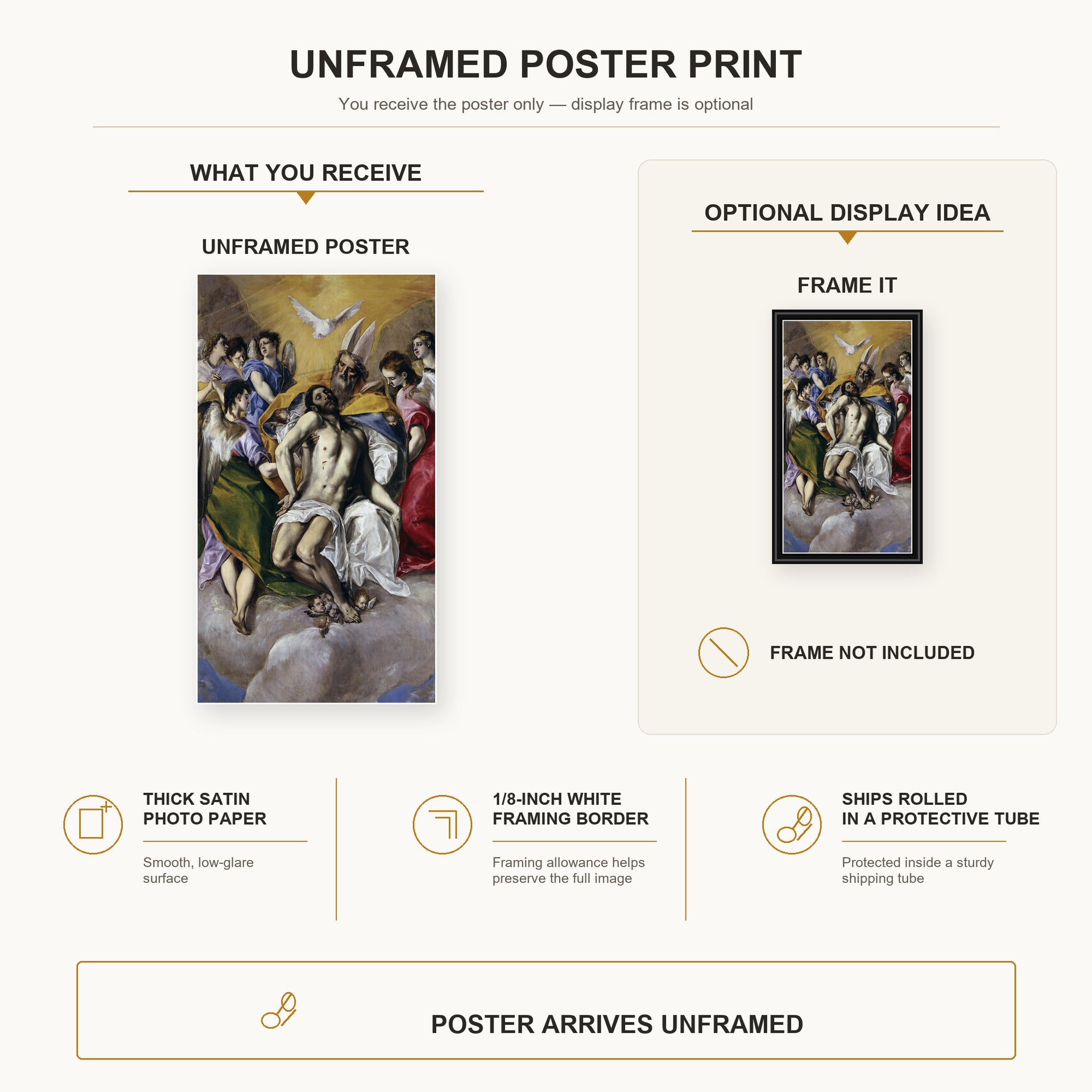 El Greco - The Holy Trinity poster print size comparison and framing display infographic
