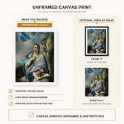 El Greco - The Penitent Magdalene canvas print size comparison and framing display infographic