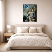 Gallery-wrapped canvas print of El Greco's The Penitent Magdalene displayed on a wall in a bedroom