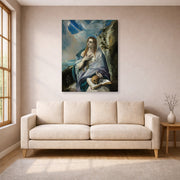 Gallery-wrapped canvas print of El Greco's The Penitent Magdalene displayed on a wall in a living room