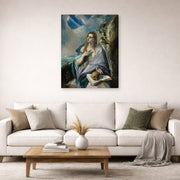 Gallery-wrapped canvas print of El Greco's The Penitent Magdalene displayed on a wall in a living room