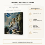 El Greco - The Penitent Magdalene gallery wrap canvas construction and hanging details infographic