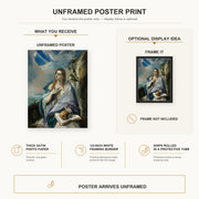 El Greco - The Penitent Magdalene poster print size comparison and framing display infographic