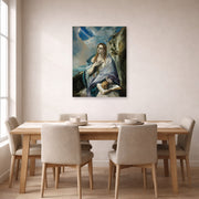 Unframed poster print of El Greco's The Penitent Magdalene displayed on a wall in a dining room