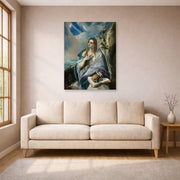 Unframed poster print of El Greco's The Penitent Magdalene displayed on a wall in a living room