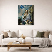 Unframed poster print of El Greco's The Penitent Magdalene displayed on a wall in a living room