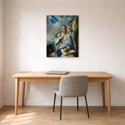 Unframed poster print of El Greco's The Penitent Magdalene displayed on a wall in an office