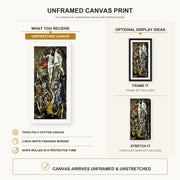 El Greco - The Resurrection canvas print size comparison and framing display infographic