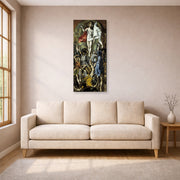 Gallery-wrapped canvas print of El Greco's The Resurrection displayed on a wall in a living room