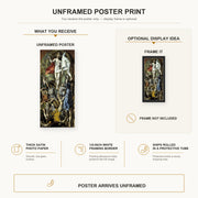 El Greco - The Resurrection poster print size comparison and framing display infographic