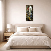 Unframed poster print of El Greco's The Resurrection displayed on a wall in a bedroom