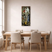 Unframed poster print of El Greco's The Resurrection displayed on a wall in a dining room