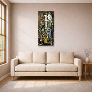 Unframed poster print of El Greco's The Resurrection displayed on a wall in a living room