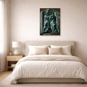 Unframed poster print of El Greco's The Visitation displayed on a wall in a bedroom