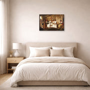 Gallery-wrapped canvas print of Eyre Crowe's 'Slaves Waiting for Sale, Richmond, Virginia' displayed on a wall in a bedroom