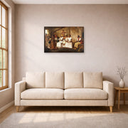 Gallery-wrapped canvas print of Eyre Crowe's 'Slaves Waiting for Sale, Richmond, Virginia' displayed on a wall in a living room