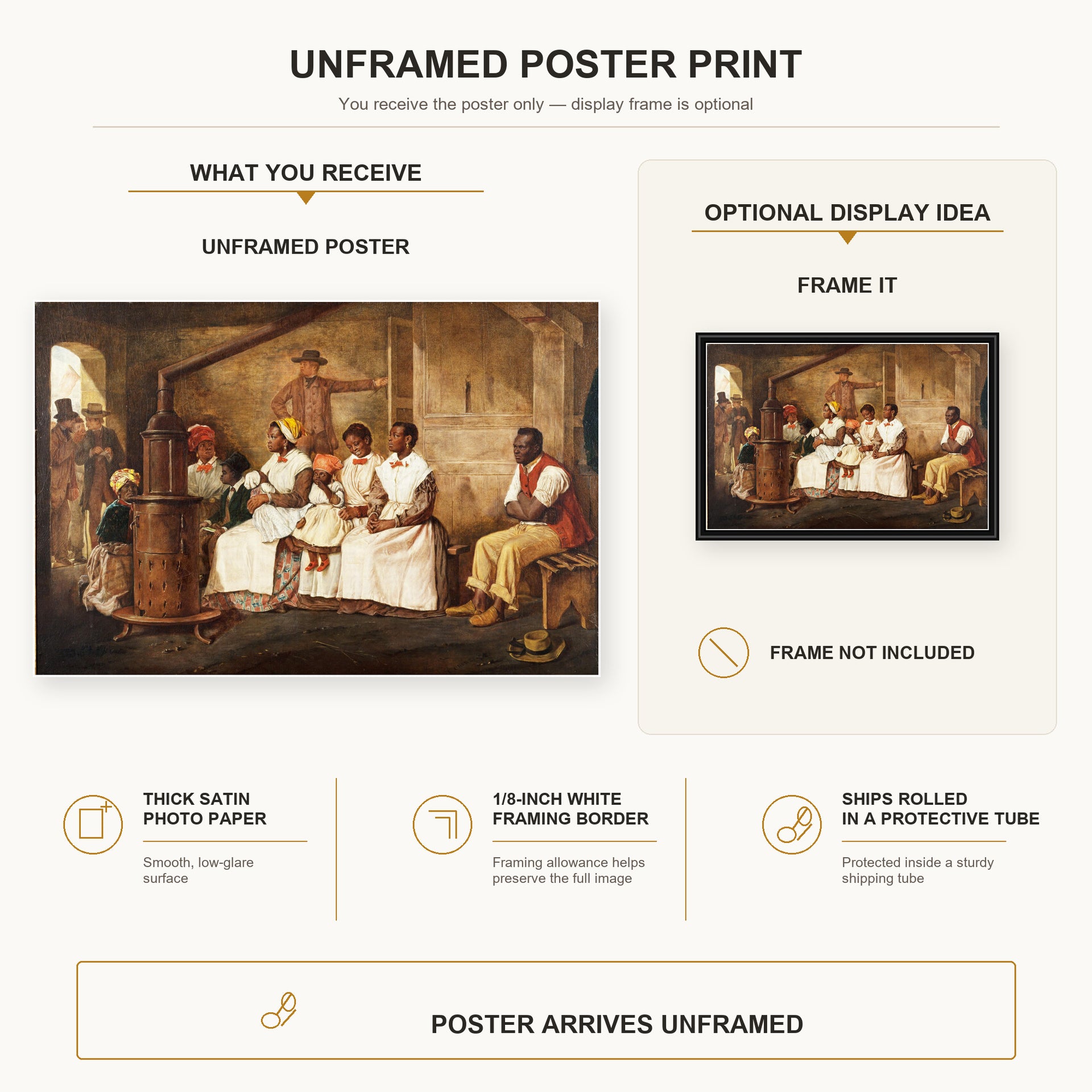 Eyre Crowe - Slaves Waiting for Sale, Richmond, Virginia poster print size comparison and framing display infographic