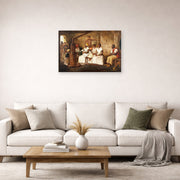 Unframed poster print of Eyre Crowe's 'Slaves Waiting for Sale, Richmond, Virginia' displayed on a wall in a living room
