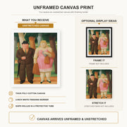 Fernando Botero - A Couple canvas print size comparison and framing display infographic