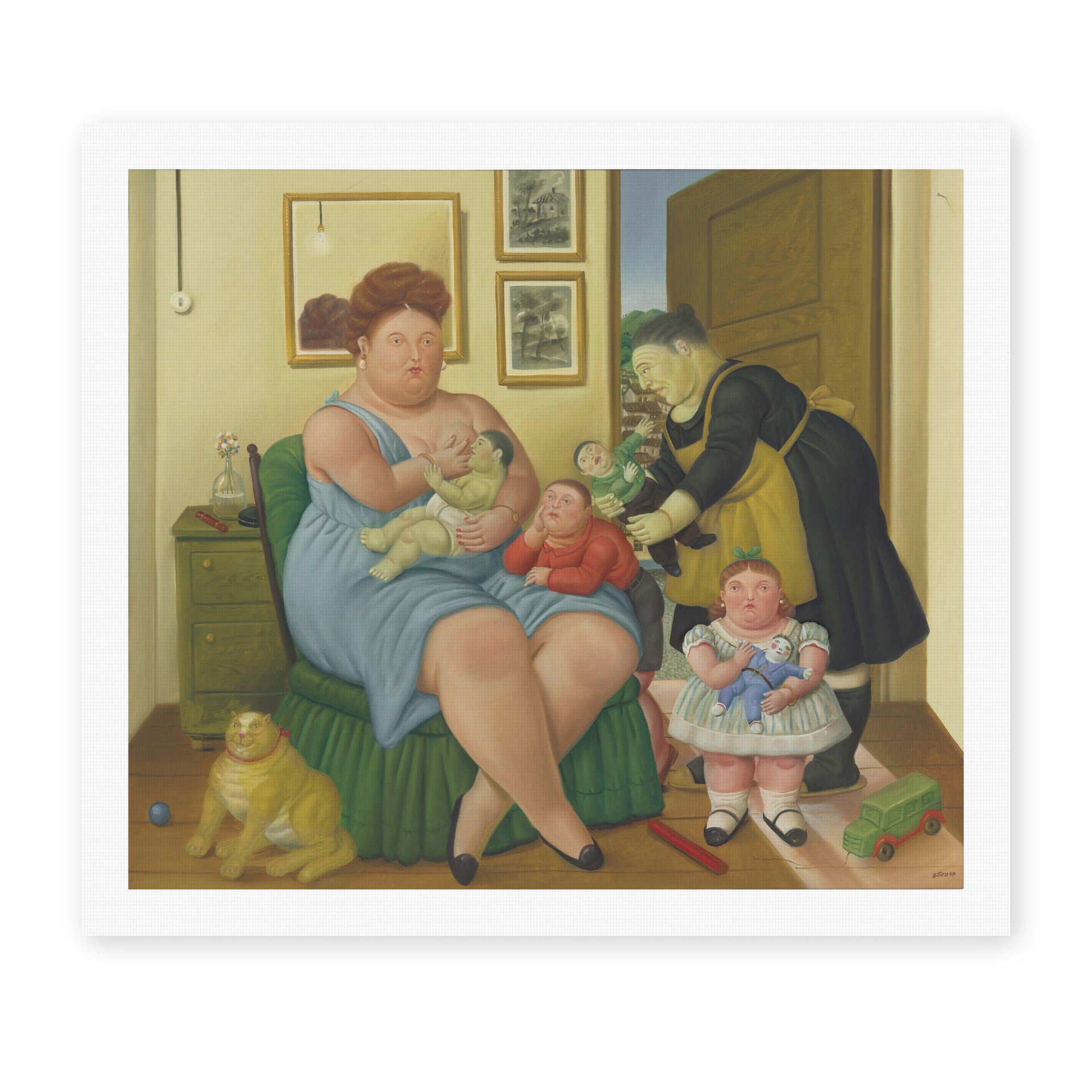 Fernando Botero's 'Family' painting reproduced as a rolled canvas print
