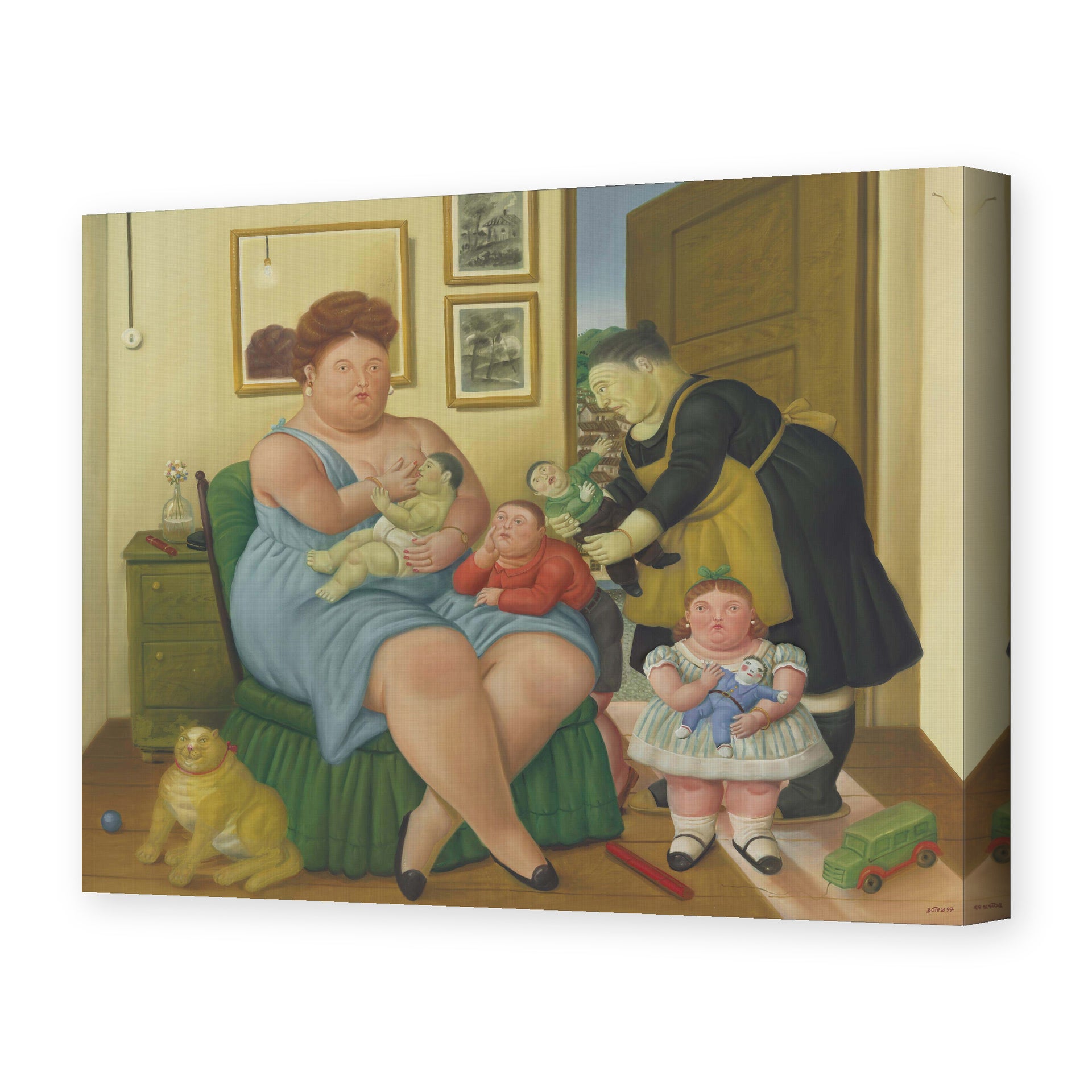 Fernando Botero's 'Family' painting reproduced as a gallery-wrapped canvas print