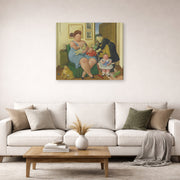 Gallery-wrapped canvas print of Fernando Botero's Family displayed on a wall in a living room