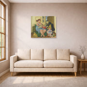 Unframed poster print of Fernando Botero's Family displayed on a wall in a living room