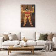 Gallery-wrapped canvas print of Fernando Botero's Abu Ghraib displayed on a wall in a living room