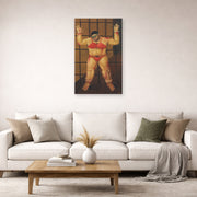 Unframed poster print of Fernando Botero's Abu Ghraib displayed on a wall in a living room
