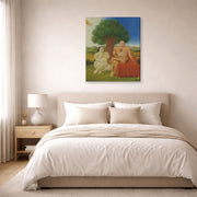 Gallery-wrapped canvas print of Fernando Botero's Adam and Eve displayed on a wall in a bedroom
