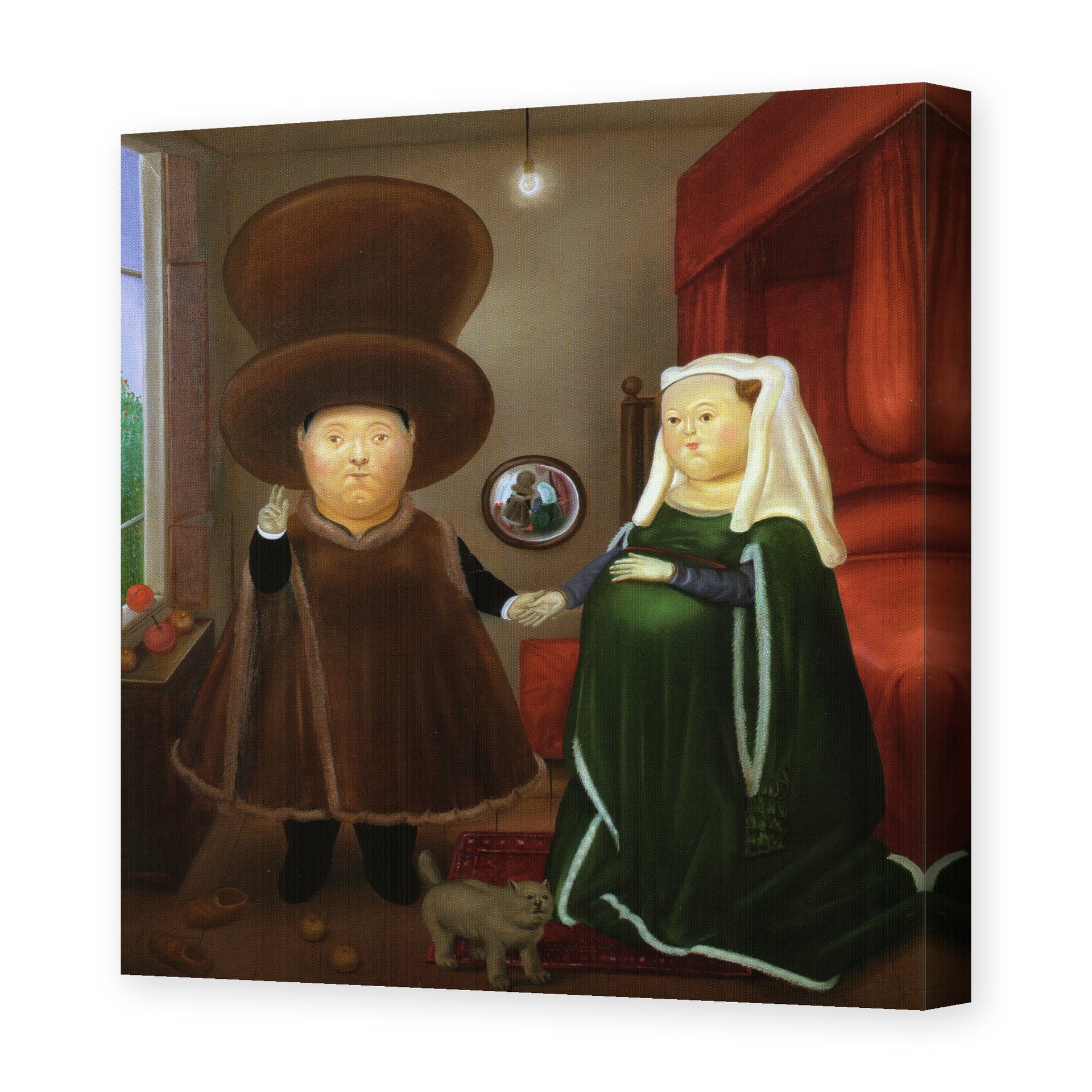 Fernando Botero's 'After the Arnolfini Van Eyck' painting reproduced as a gallery-wrapped canvas print