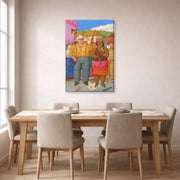 Gallery-wrapped canvas print of Fernando Botero's At the Grande Dame displayed on a wall in a dining room