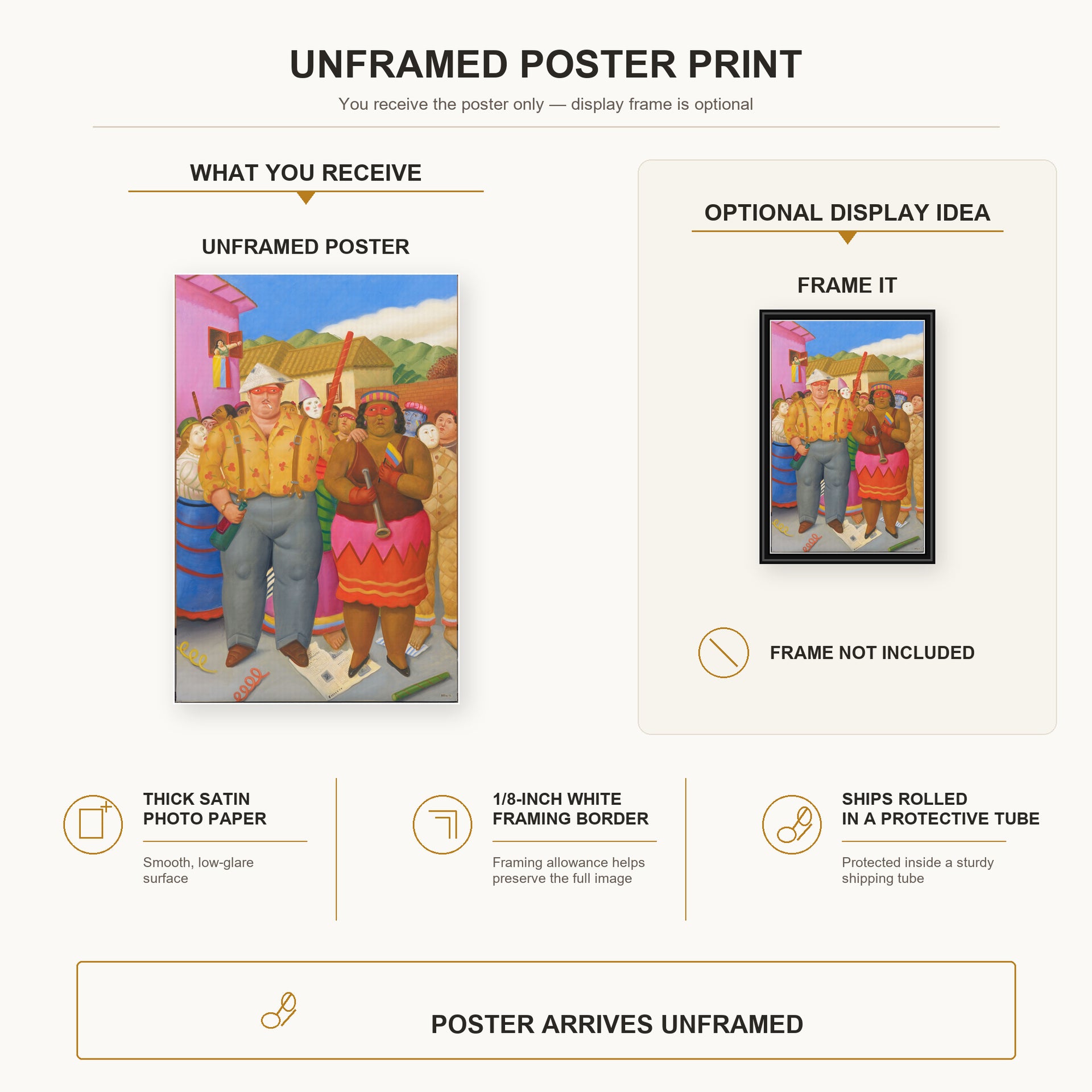 Fernando Botero - At the Grande Dame poster print size comparison and framing display infographic