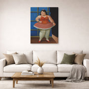 Gallery-wrapped canvas print of Fernando Botero's Ballerina displayed on a wall in a living room