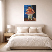 Unframed poster print of Fernando Botero's Ballerina displayed on a wall in a bedroom