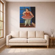 Unframed poster print of Fernando Botero's Ballerina displayed on a wall in a living room
