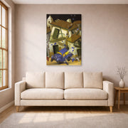Gallery-wrapped canvas print of Fernando Botero's Car Bomb displayed on a wall in a living room