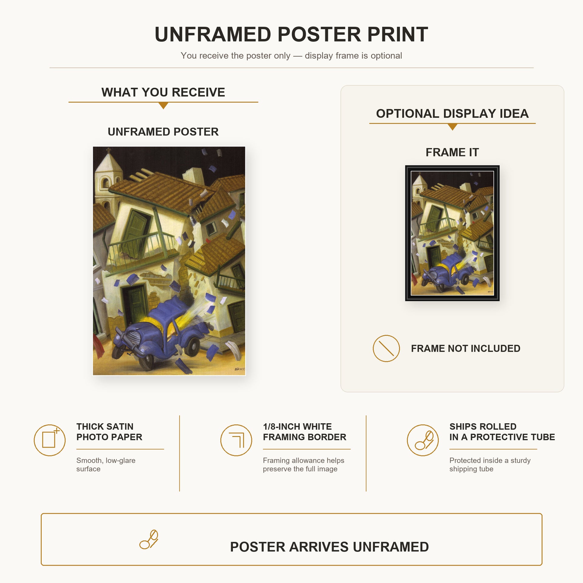 Fernando Botero - Car Bomb poster print size comparison and framing display infographic