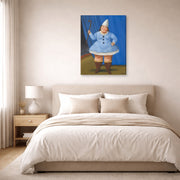 Gallery-wrapped canvas print of Fernando Botero's Circus Girl displayed on a wall in a bedroom