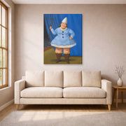 Gallery-wrapped canvas print of Fernando Botero's Circus Girl displayed on a wall in a living room