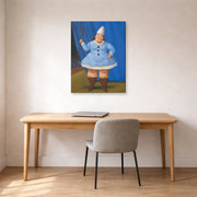 Gallery-wrapped canvas print of Fernando Botero's Circus Girl displayed on a wall in a home office