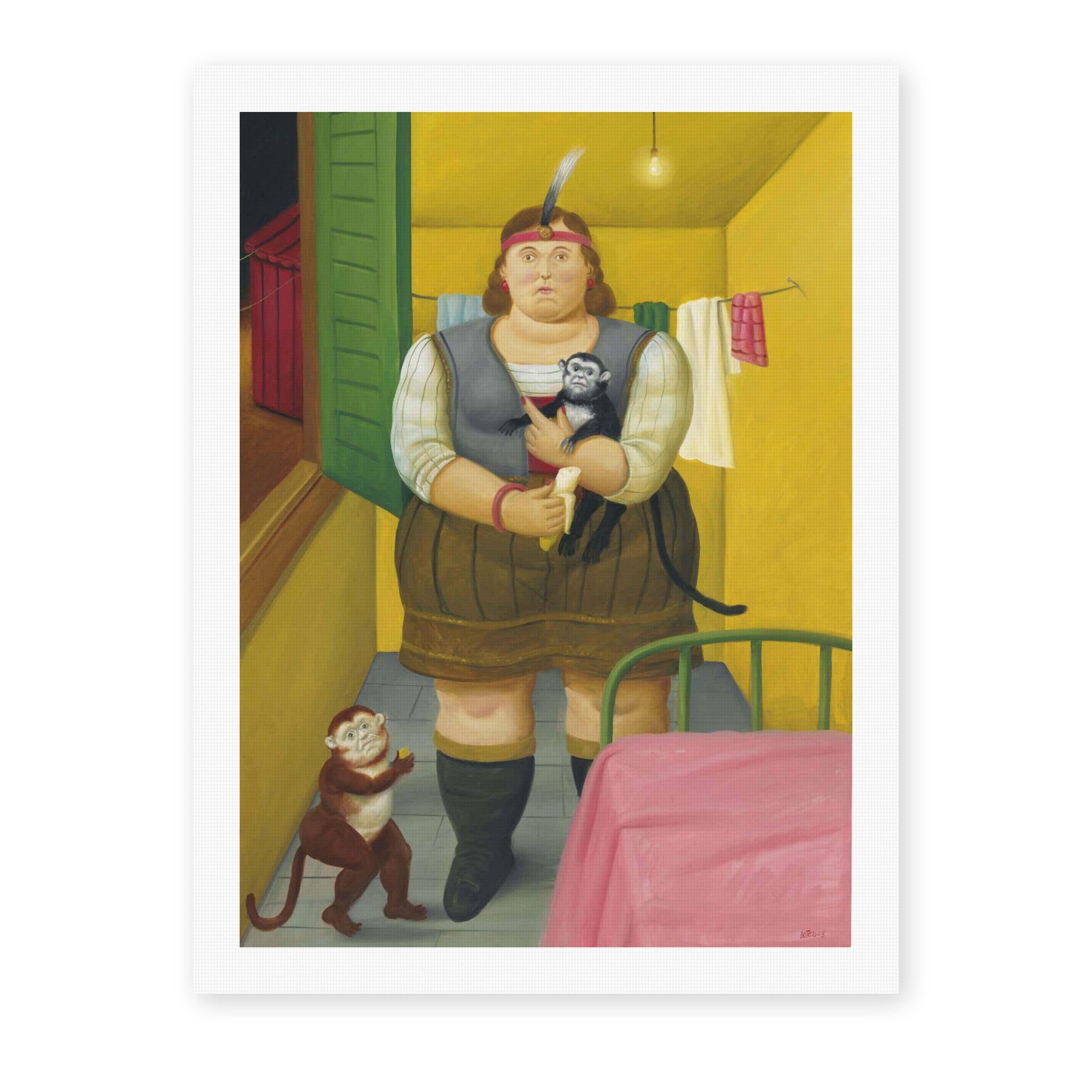 Fernando Botero's 'Circus Girl in Her Trailer' painting reproduced as a rolled canvas print